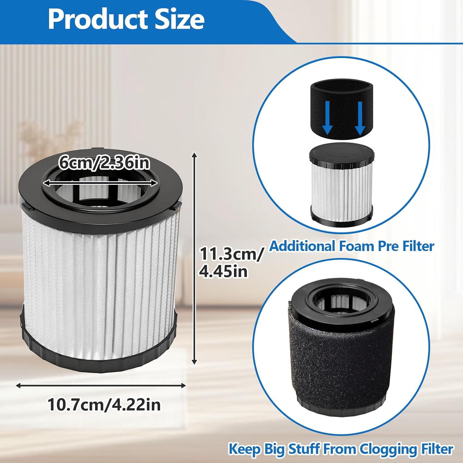 2 Pack DCV5801H HEPA Filter Replacement Compatible with DEWALT DCV580H / DCV581H 20V MAX Wet-Dry Vacuum Cleaner, with 4 Foam Sleeve Filters & 1 Brush, Washable and Reusable Filter