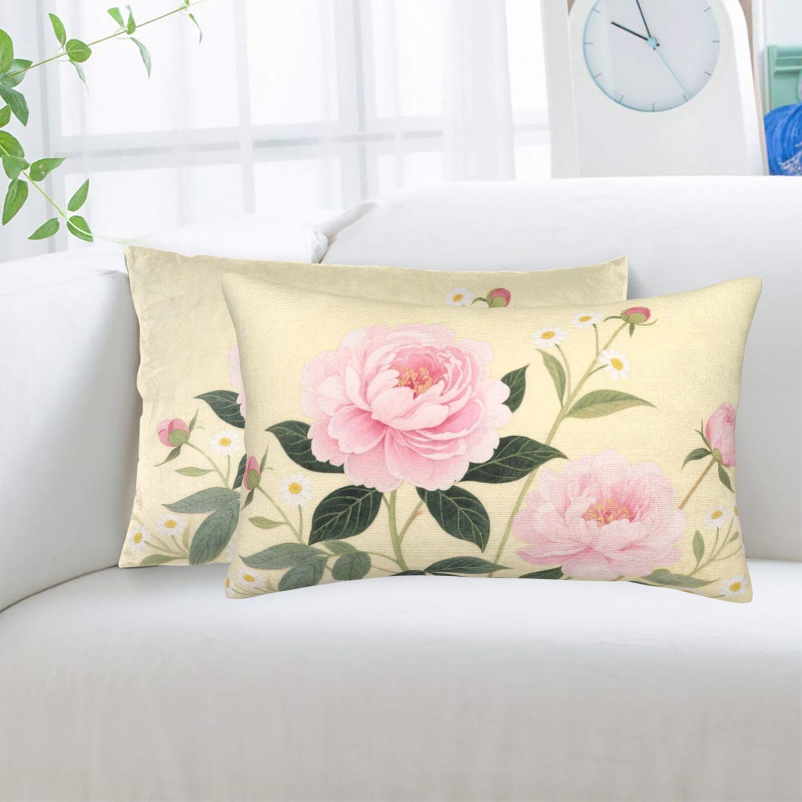 2 Pack Standard Pillowcases Sets, Ultra Soft Comfort Microfiber Plush Pillow Cases Vintage Pink Flowers Leaves Decorative Throw Pillow Cover with Hidden Zipper for Bedroom, Sofa, Couch,14"X20"