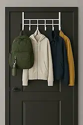 Cabideiro de Porta com 6 Ganchos, 45 cm x 14 cm, Ferro, Branco