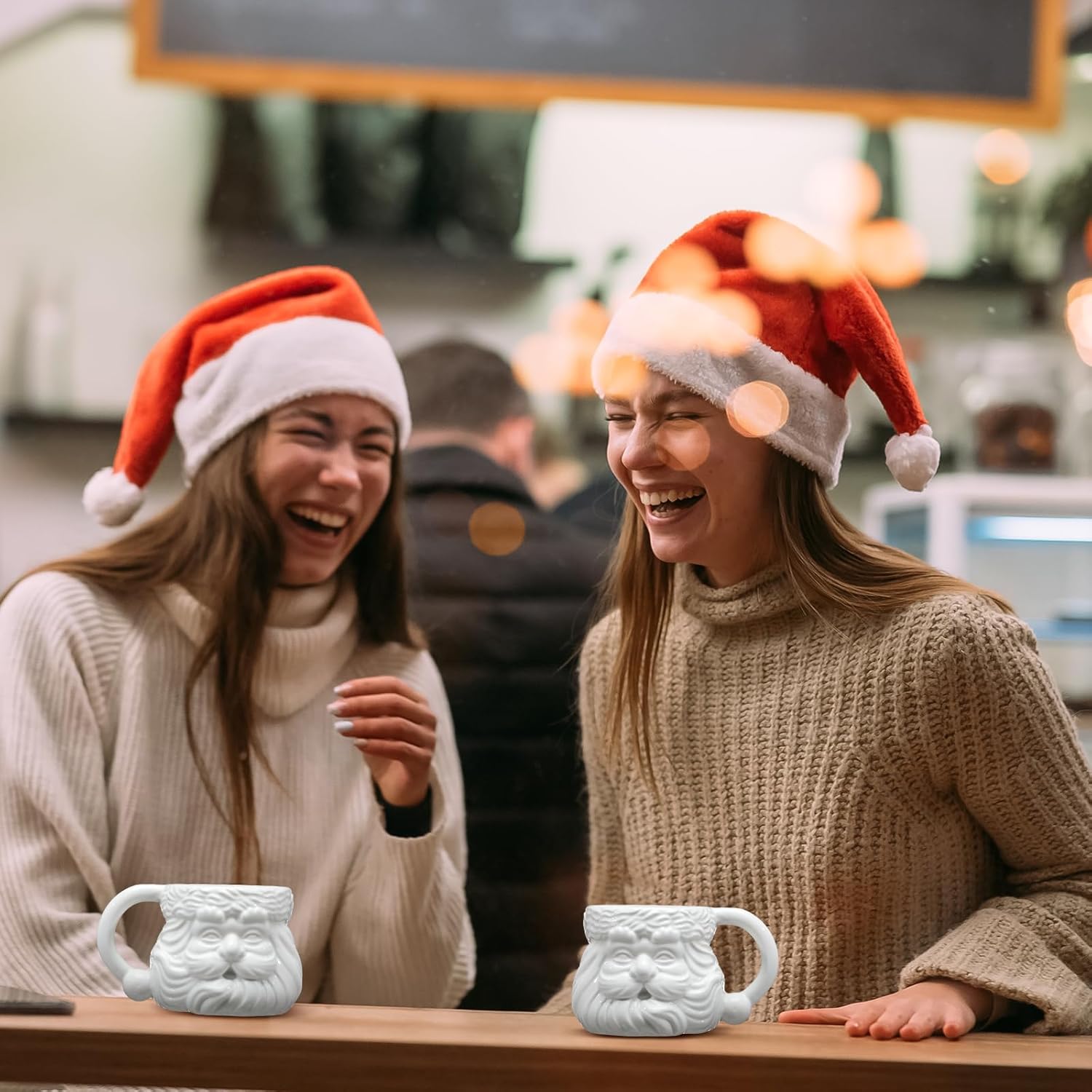 2 Pcs Santa Claus Mugs 16 oz Ceramic Christmas Coffee Cups 3D White Holiday Gift Mug Santa Face Cups for Cocoa Milk Tea Latte Christmas Drinkware for Couples Vintage Festive Holiday Decor - Image 6