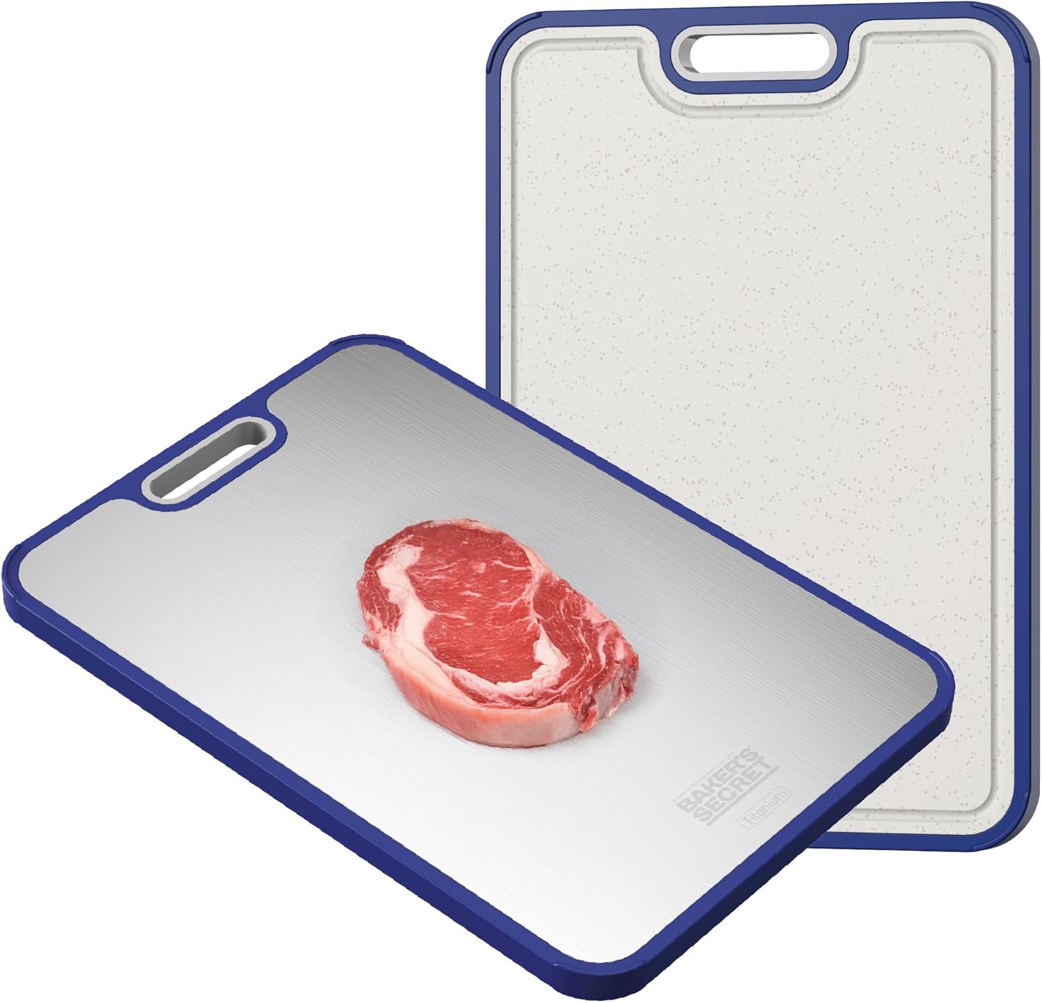 Titanium Cutting Boards for Kitchen, Cutting Board Double Sided Food Grade, Pure Titanium and Wheat Straw PP, Dishwasher Safe Easy to Clean Large Size 16”×11” Navy Blue by Baker's Secret
