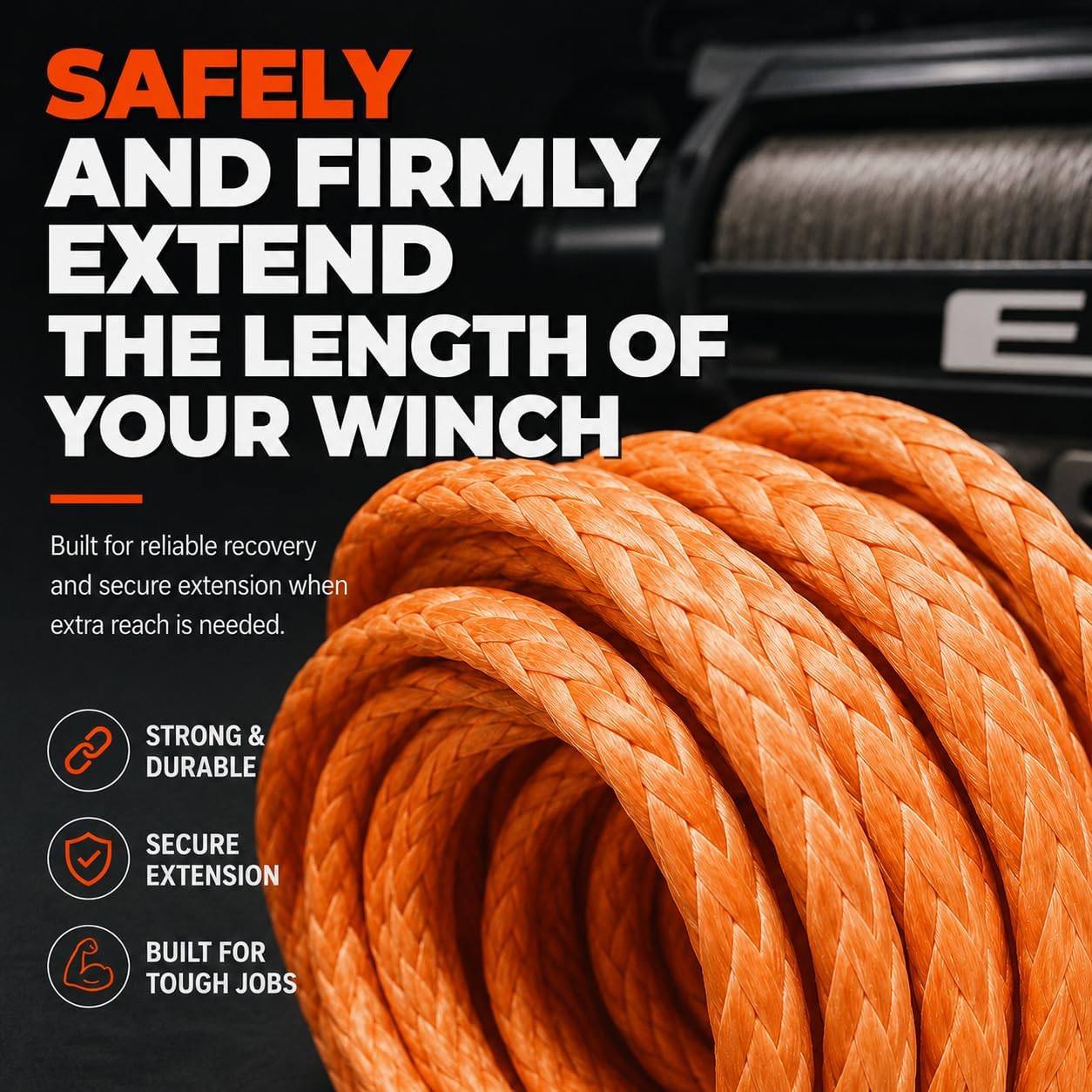 Ucreative 3/8" x 50' Synthetic Winch Extension Rope Orange