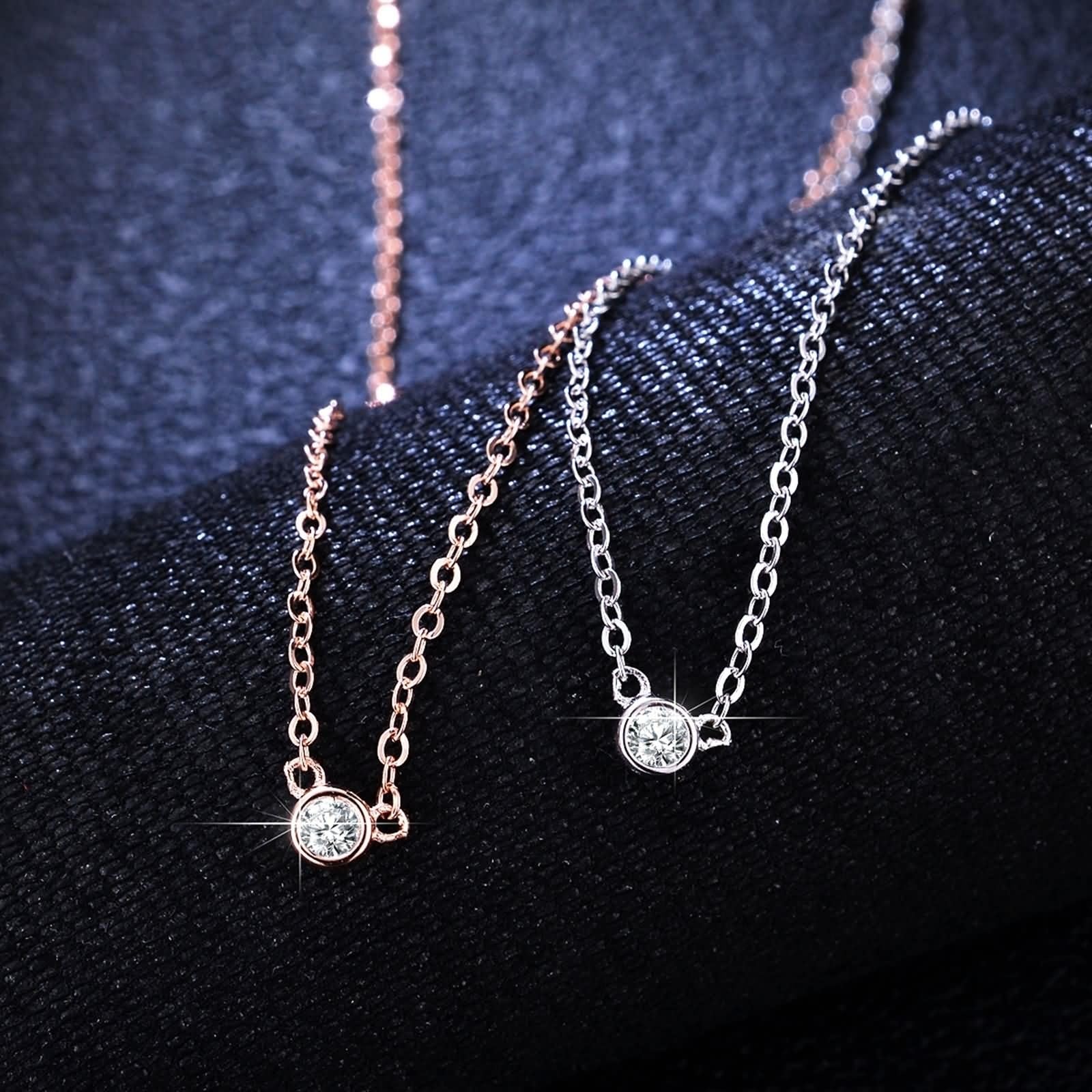 Collar de oro de 9 quilates con moissanita para mujer, collar ajustable de oro blanco de 9 quilates, 14 quilates y 18 quilates para mujer, solitario simple y delicado
