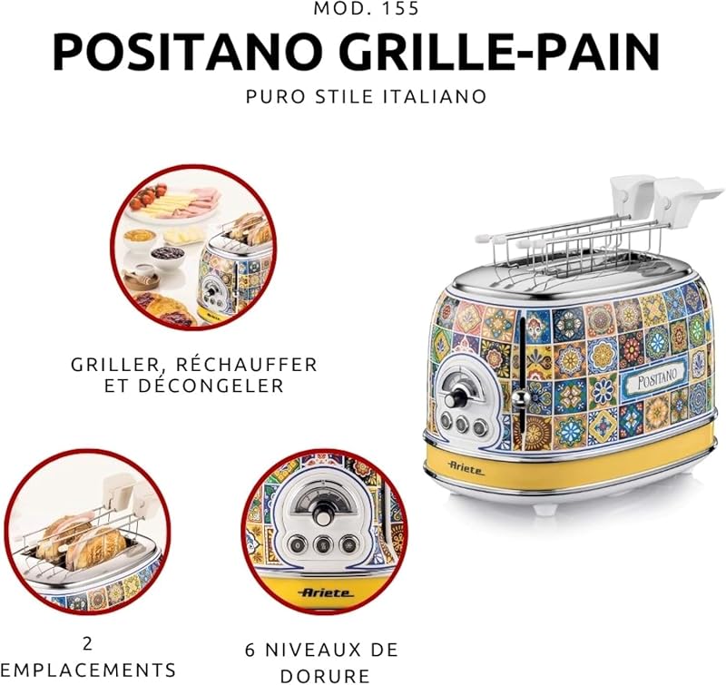 Ariete Toaster 155 Positano 2 szeletes kenyérpirító 6 fokozat automata kidobás