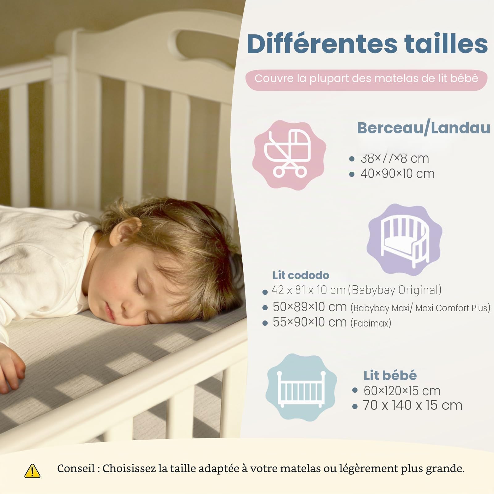 Lulumoon Lot de 2 draps Housses en Mousseline de Coton pour Enfant, alese 60x120 cm lit bébé Pliable, Drap Housse 70x140 cm Respirant pour lit de Berceau, lit de couffin-Blanc Jaune