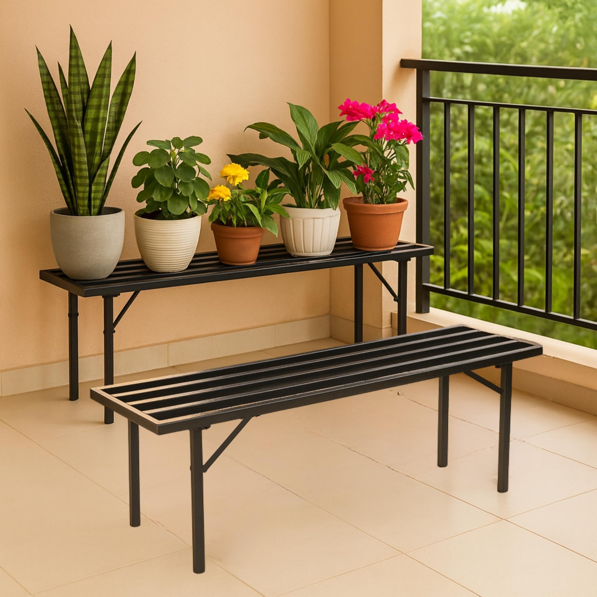 ecofynd Adam Jr 35 Inches Plant Stands for Outdoor Balcony, Flower Pot Stand for Indoor Plants, Large Metal Planter Stand for Living Room, home decor, Indoor & Outdoor plants, 1 Tier, (2 Pack, PS030)-image-15