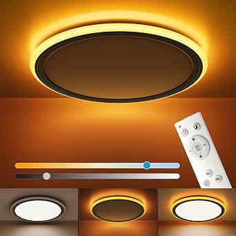 BLNAN 13in LED Flush Mount Ceiling Light Fixture with Remote Control، Dimmable Night Light 2000K، 3000K-6500K 24W Wired Low Profile Light for Bedroom، Kitchen، Living Room، Round Black