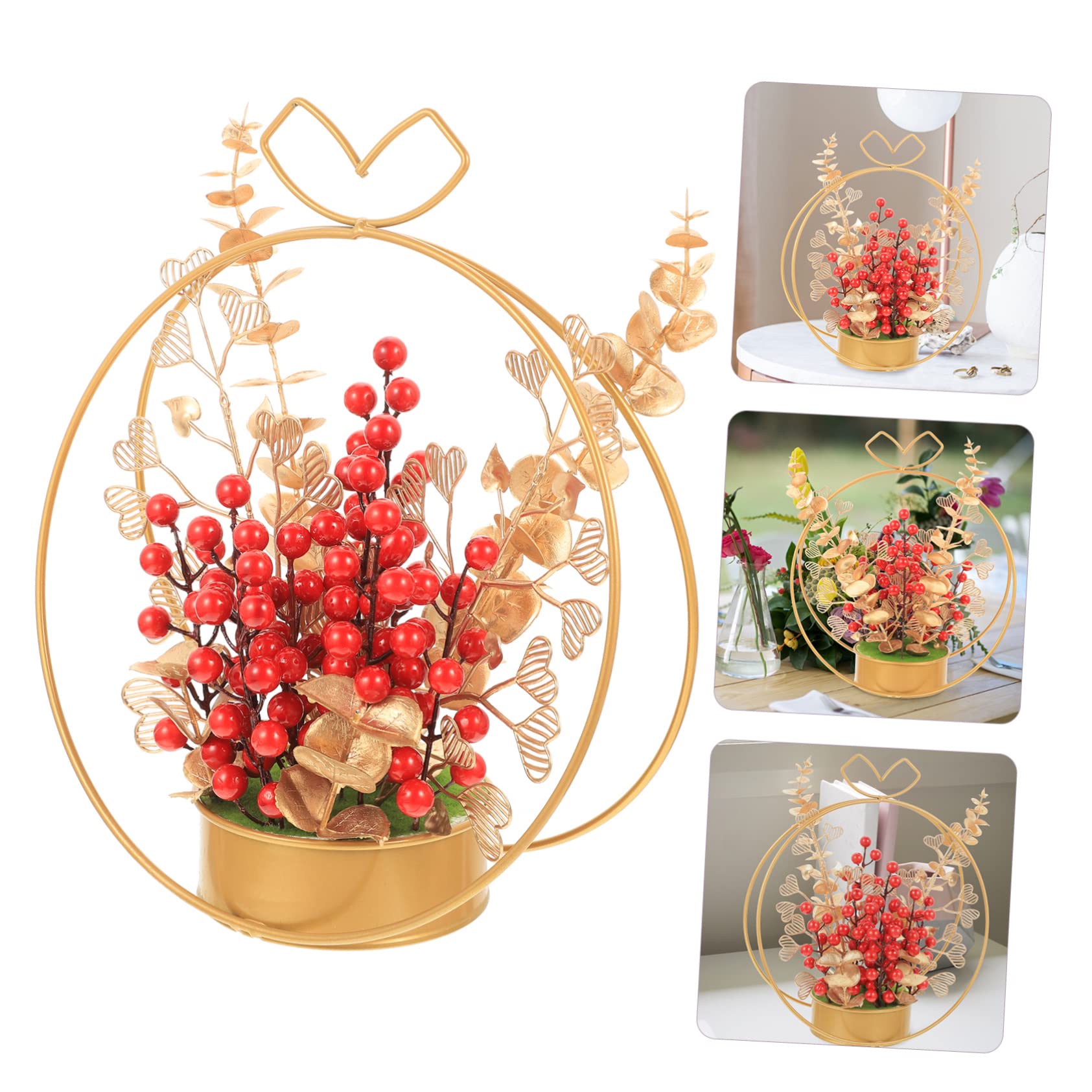 PRETYZOOM 2St künstlicher Blumenkorb Tischdeko aus roten Beeren Weihnachtsrote Beeren Hochzeitsdekoration Tischdekoration Heimdekoration Brautduschengeschenke der roten Desktop-