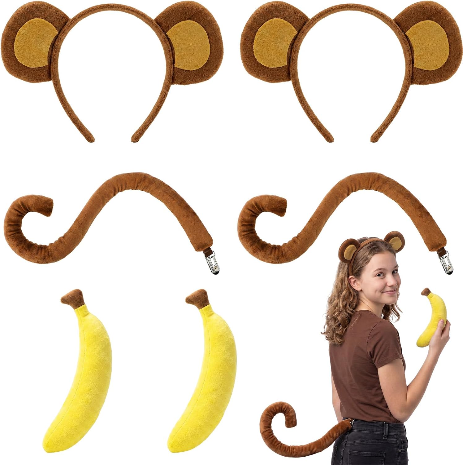 Mepase 6 Pcs Monkey Costume Accessory Sets for Women Teens Halloween Animal