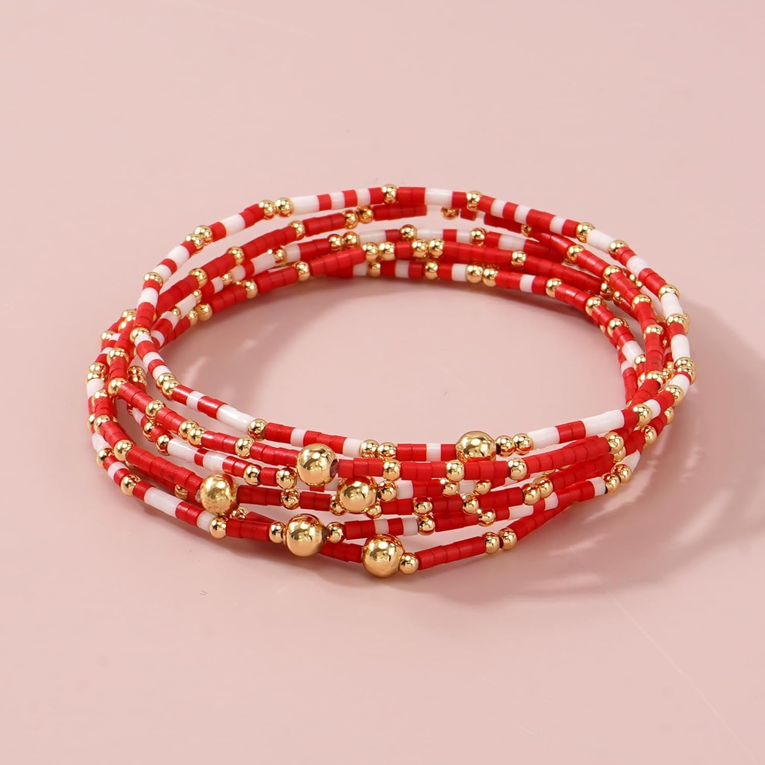 Gold Beaded Bracelets for Women Boho Stackable Colorful 14K Gold Plated Small Glass Seed Beads Bracelet Stack Non Tarnish Stretch Cute Jewelry Friendship New Year Christmas Gifts for Women - Image 4