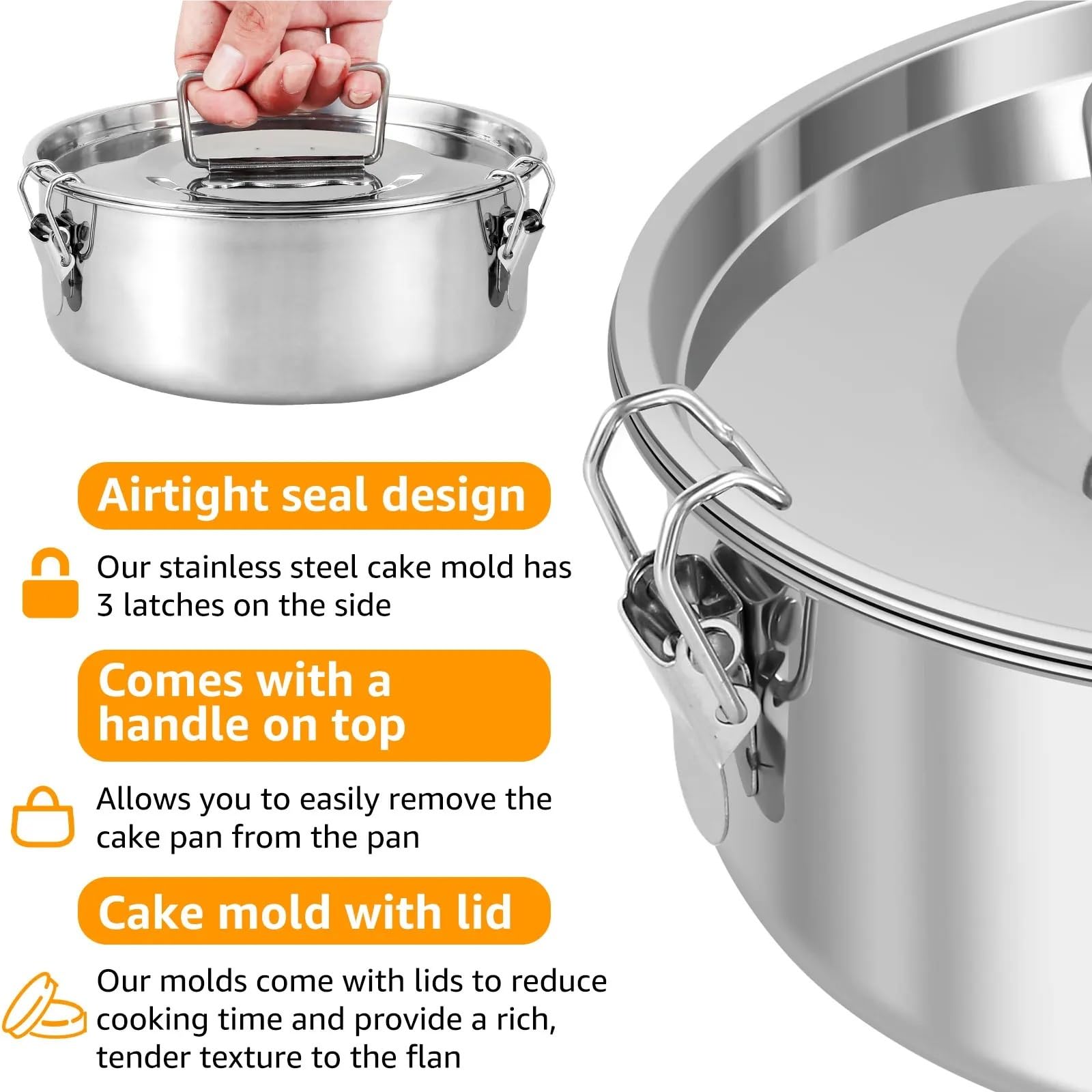 Molde redondo for flan de acero inoxidable de 1,5 cuartos | Molde for hornear pasteles, tartas de queso, pudines y postres.(19cm-1 set)