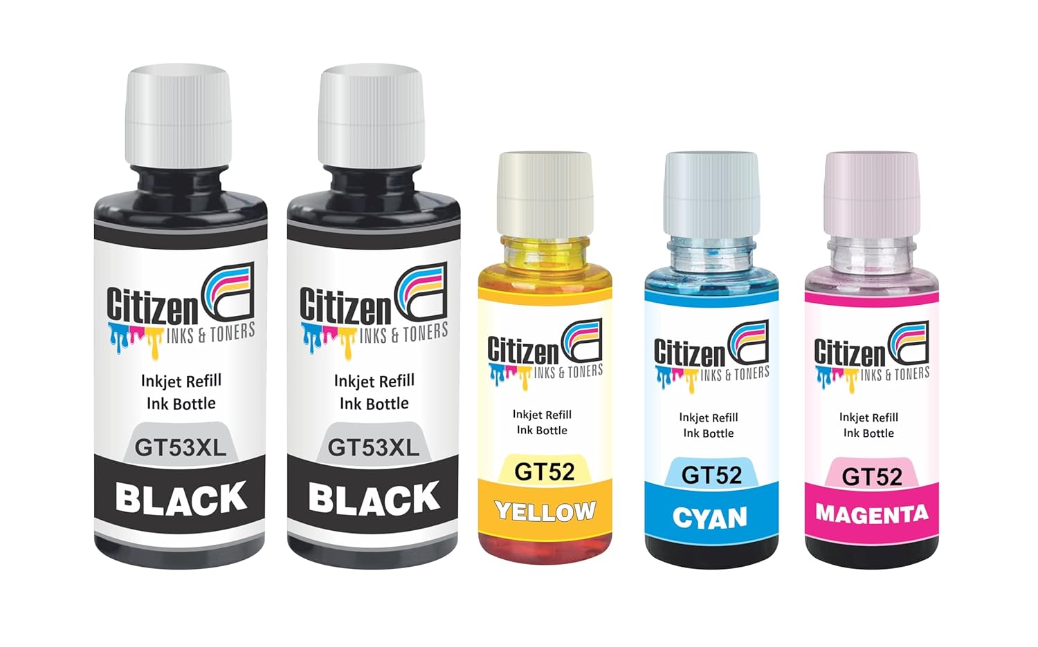 GT53XL GT52 Refill Ink Bottle | Compatible with HP Printers – 115,310,315,319,410,415, 416,419,455,500,515,530,615,GT 5810, GT 5811, GT 5820 | High Print Quality | Leak-Proof (5 Color Set : 2B/C/Y/M) GT53XL GT52 Refill Ink Bottle | Compatible with HP Printers – 115,310,315,319,410,415, 416,419,455,500,515,530,615,GT 5810, GT 5811, GT 5820 | High Print Quality | Leak-Proof (5 Color Set : 2B/C/Y/M)