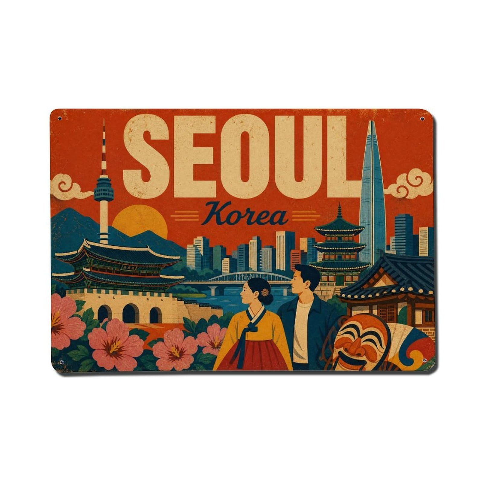 Huiyhb 8X12inch(20X30cm) Vintage Travel Seoul Korea Culture Metal Tin Sign