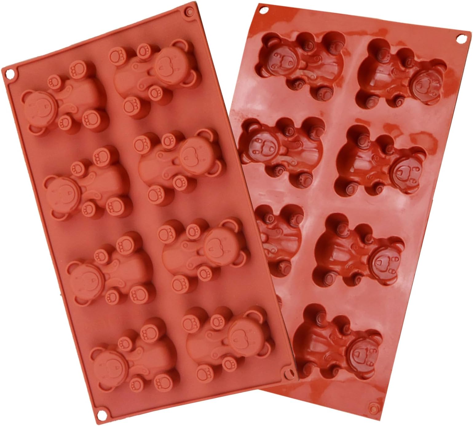 Pack of 2 Bear Silicone Moulds Baking, 8 Holes Bear Cake Mould Non-Stick for Muffins, Cupcakes, Cakes, Pudding (29 x 17 cm)