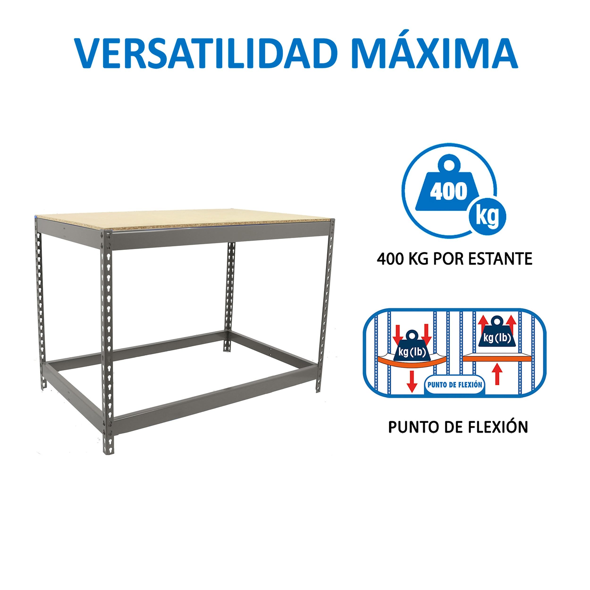 Simon Rack Banco de Trabajo Taller 2100x900 mm - BT Basic | Capacidad Carga 400 kg, Montaje sistema clic, Pintura anticorrosión, Gris