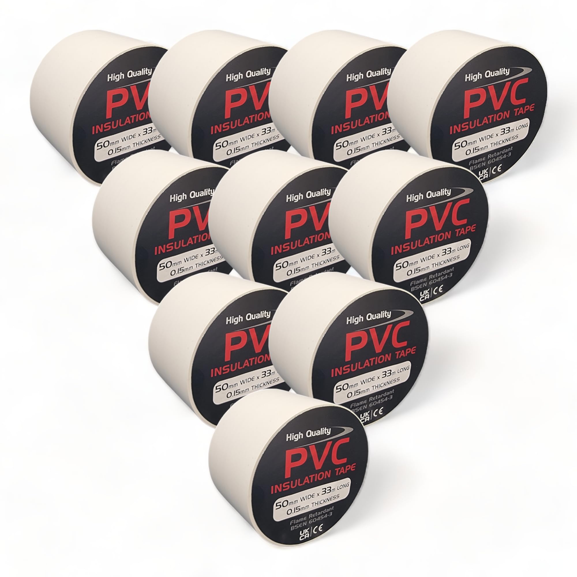 10 Rolls of White PVC Electrical Insulation Tape, 33m Long x 50mm Wide, Adhesive Insulating Tape for Protecting Electrical Wires