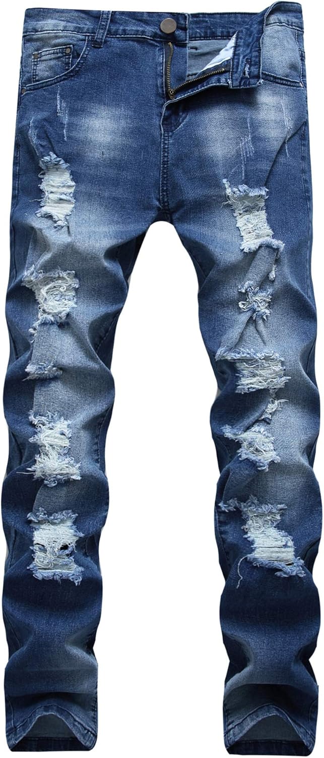 Men's Skinny Fit Ripped Destroyed Fashion Comfy Stretch Jeans Pants