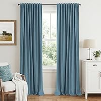 Vista 25 de INOVADAY Cortinas 100% opacas de 63 pulgadas de largo, juego de 2 paneles de lino con pestaña trasera, bolsillo para barra, cortinas opacas