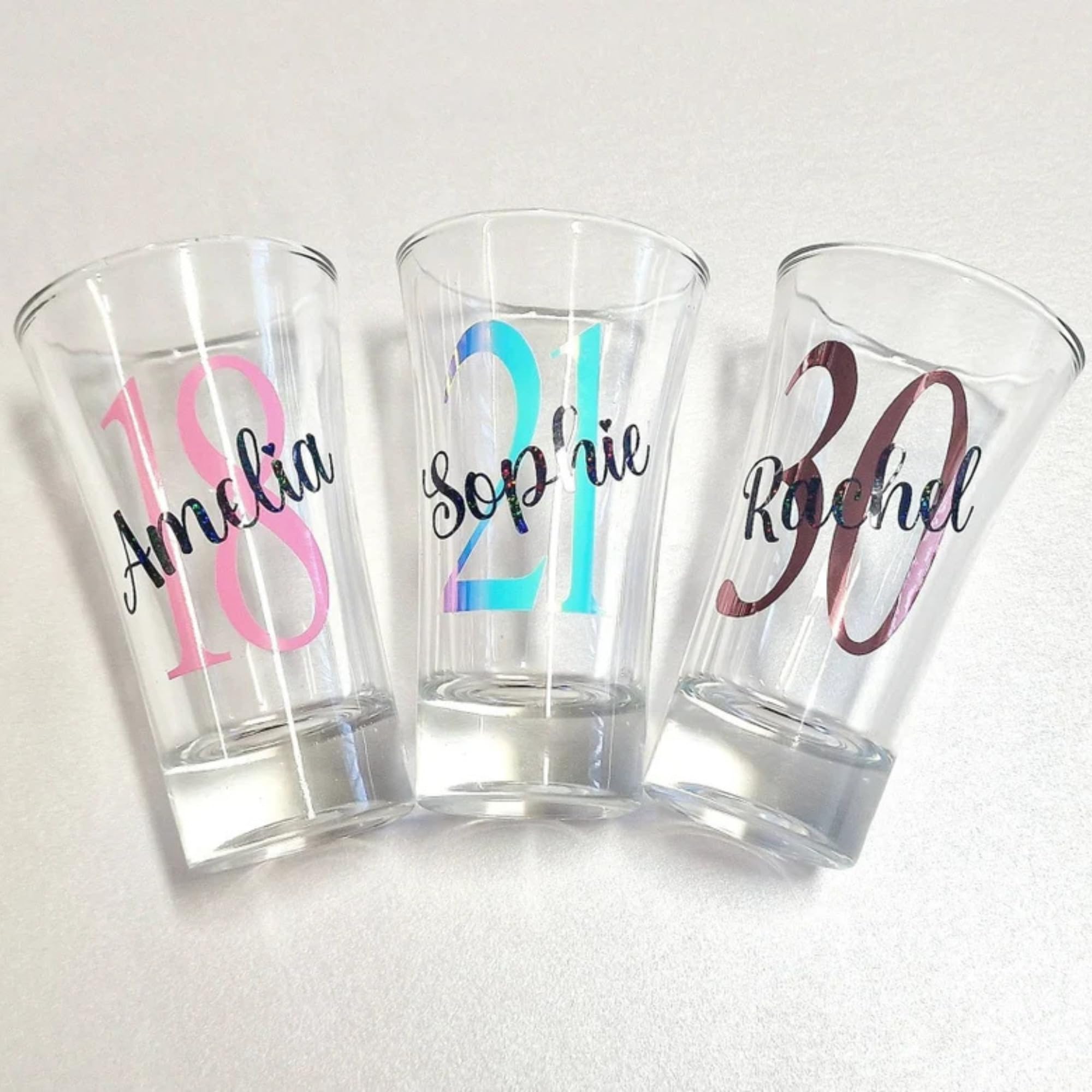 Personalised Birthday Shot Glass Gifts for Her Girl Women Bestie Wine Glass 18th 21st 30th 40th 50th 60th 70th 80th Any Age Party Present Keepsake Milestone Idea