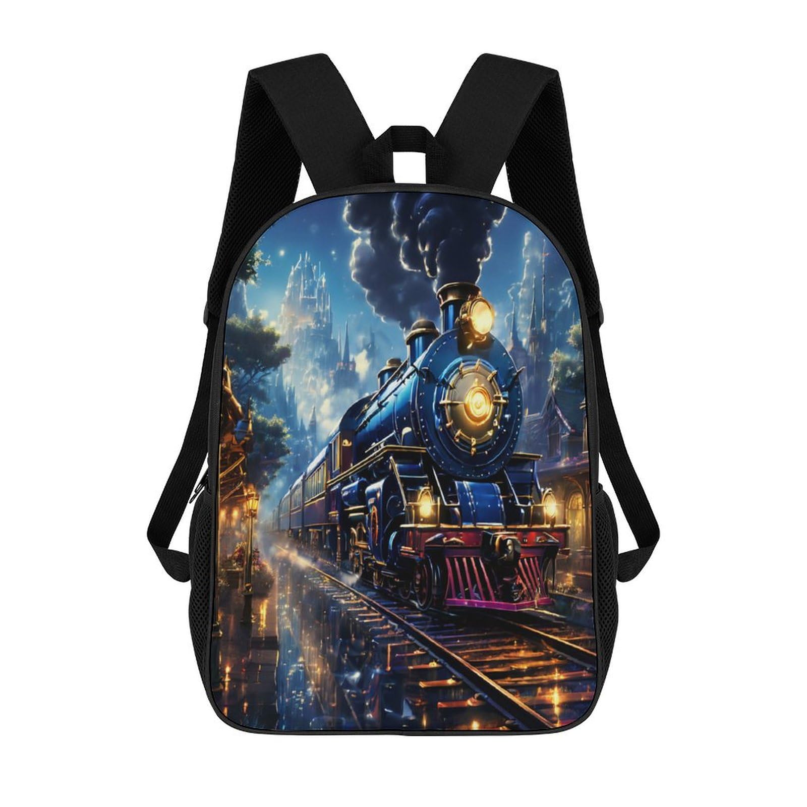 Qpirinmex Unisex Kids Steam Train Print Boys And Girls Backpack School Bag For Elementary Secondary, Travel Rucksack Kids Backpack For Boys And Girls, 17Inch
