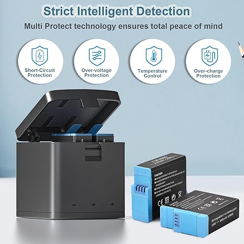 Miniatura 5 de Paquete de 2 baterías para GoPro Hero 12 11 10 9 negro, estación de carga de batería de 3 canales para batería Hero 11