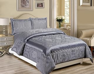 Homes & Deco Betty 3Pc Jacquard Quilted Bedspread Comforter Bedding Set With 2 Pillow Cases Double & King Size - Betty Dark Grey, King