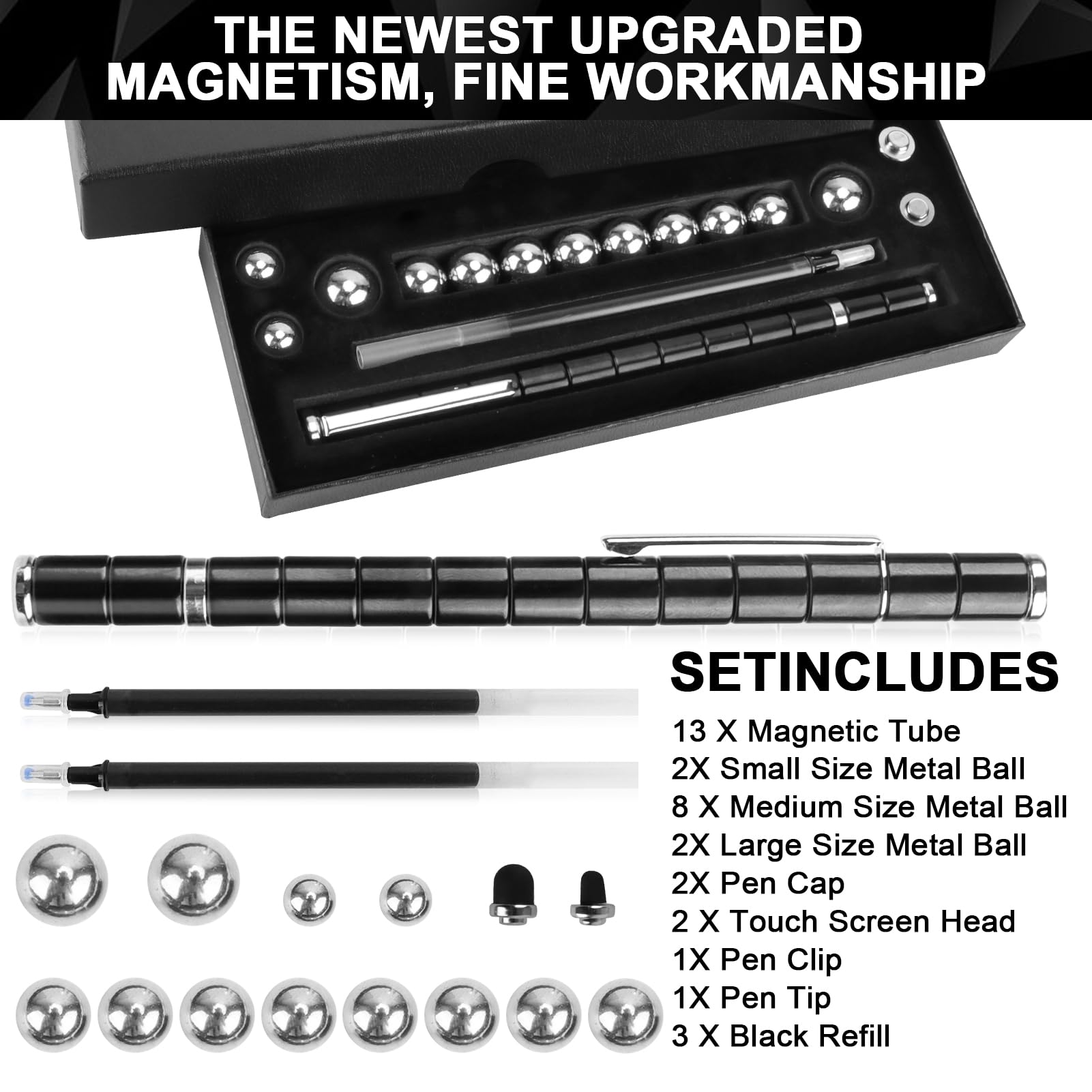 YISHIDANY Black Metal Magnetic Fidget Pen, Magnet Decompression Writing Pen Fidget Toy for Anxiety Relief, Desk Toy Pen for Kids Adults, Idea Gift for Christmas Teens Party Supplies