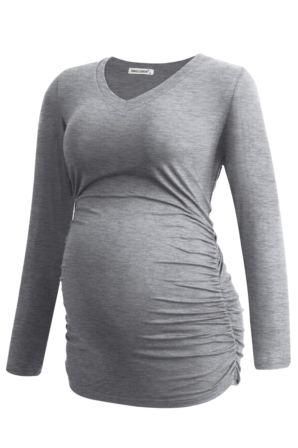 Smallshow Camicia premaman da donna con scollo a V, a maniche lunghe, increspata, per gravidanza