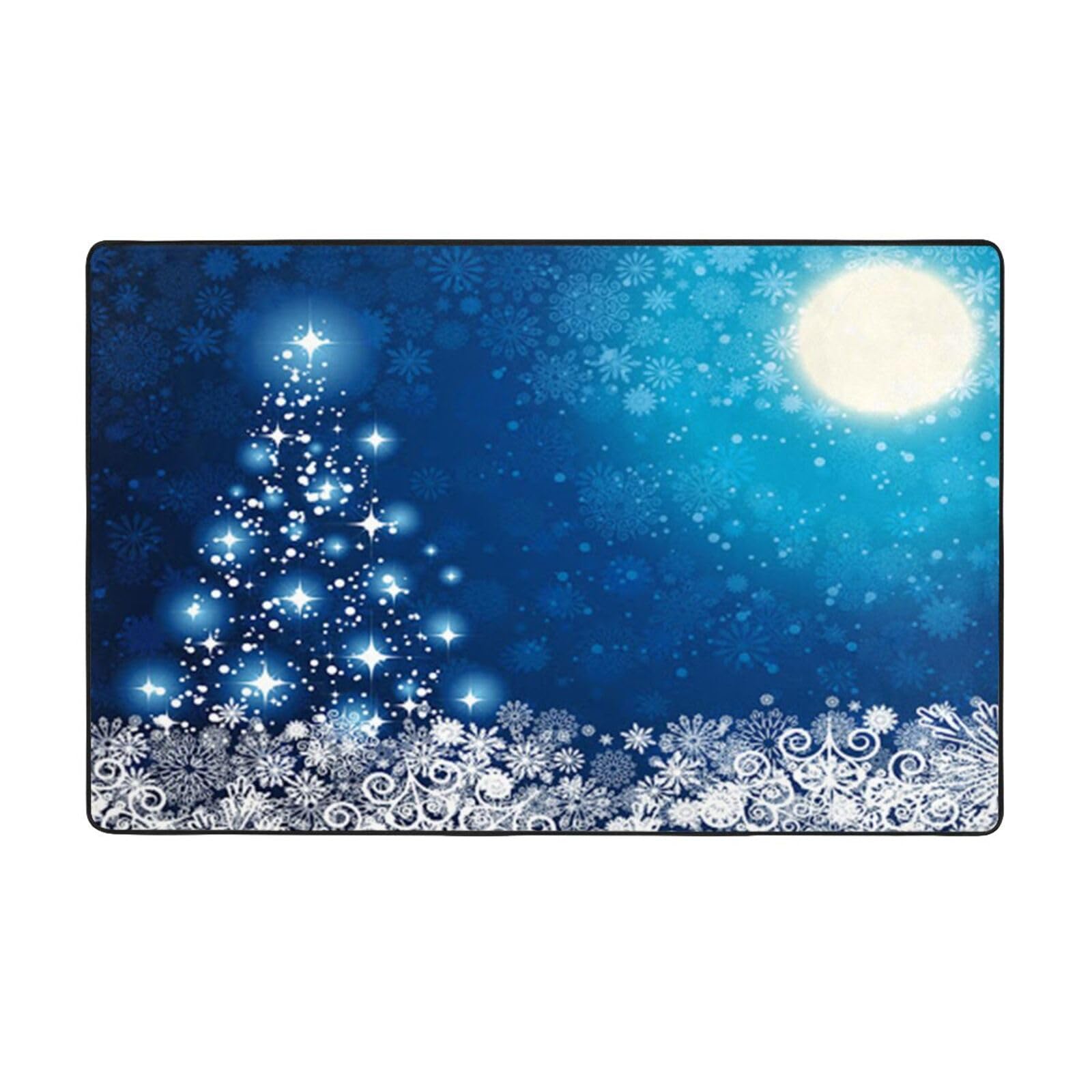Grand tapis de Noël bleu haut de gamme lavable motif flocon de neige pour chambre
