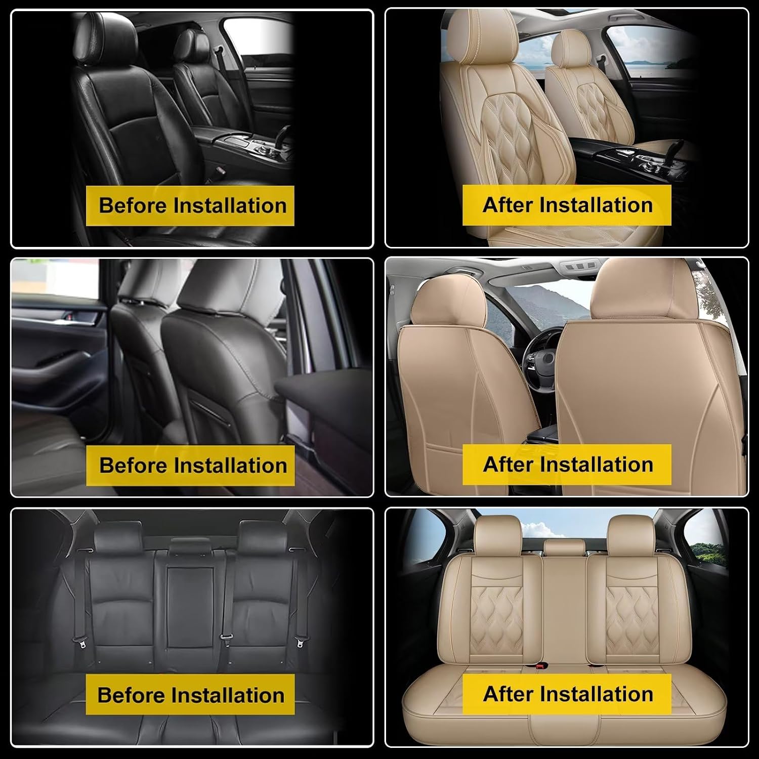 AOMSAZTO Car Seat Covers,Full Set 5 Seats Custom Fit for Nissan Frontier S SV PRO-X PRO-4X SL 2009-2025 2026,Faux Leather Automotive Cushion Covers Seat Protector,Airbag Compatible Waterproof Beige