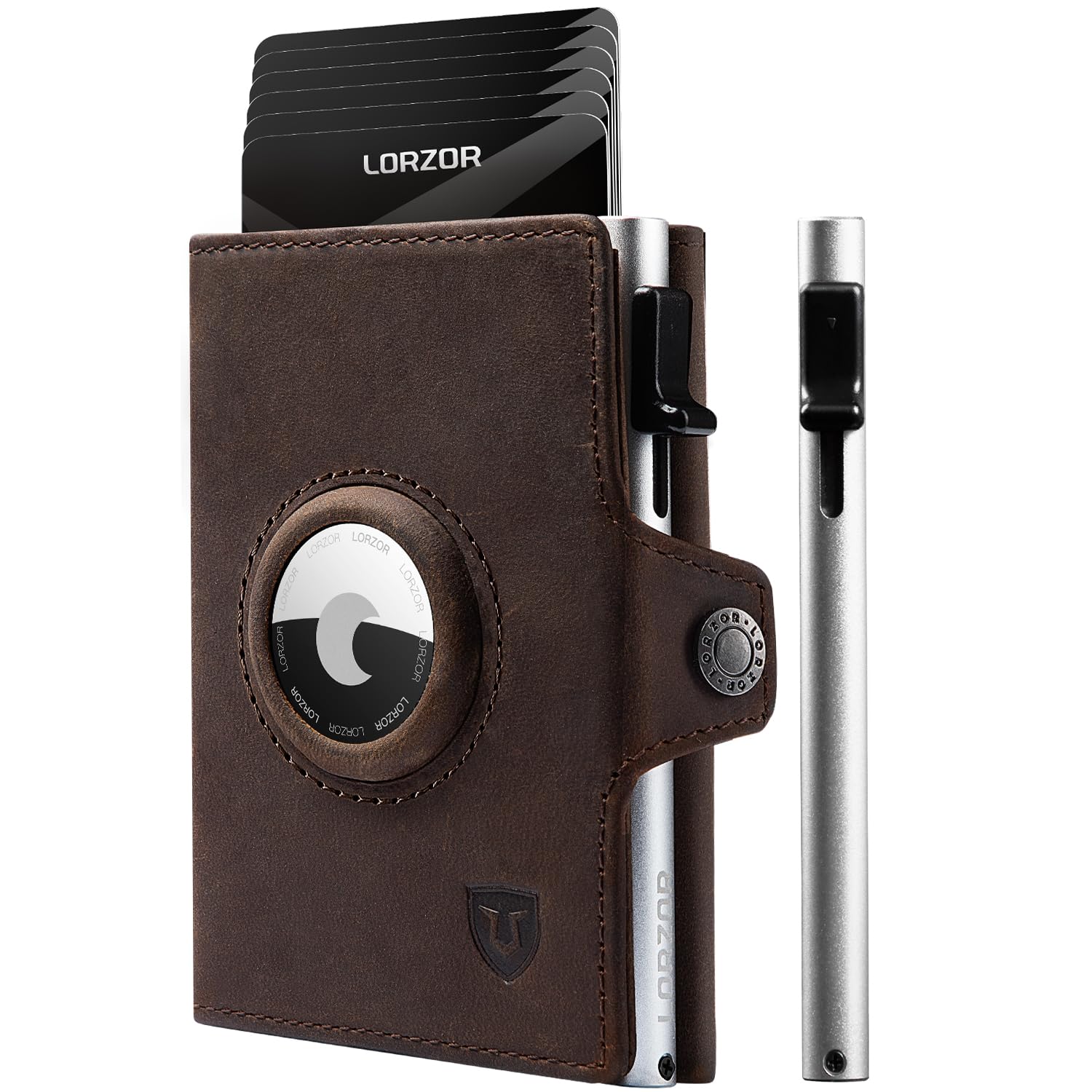 LORZOR® Airtag Wallet, Slim Wallet mit Münzfach, Portmonee Herren aus echtem Leder, RFID Blocker Portemonnaie, kartenetui Herren Platz für 10 Karten, Geldbeutel für Männer