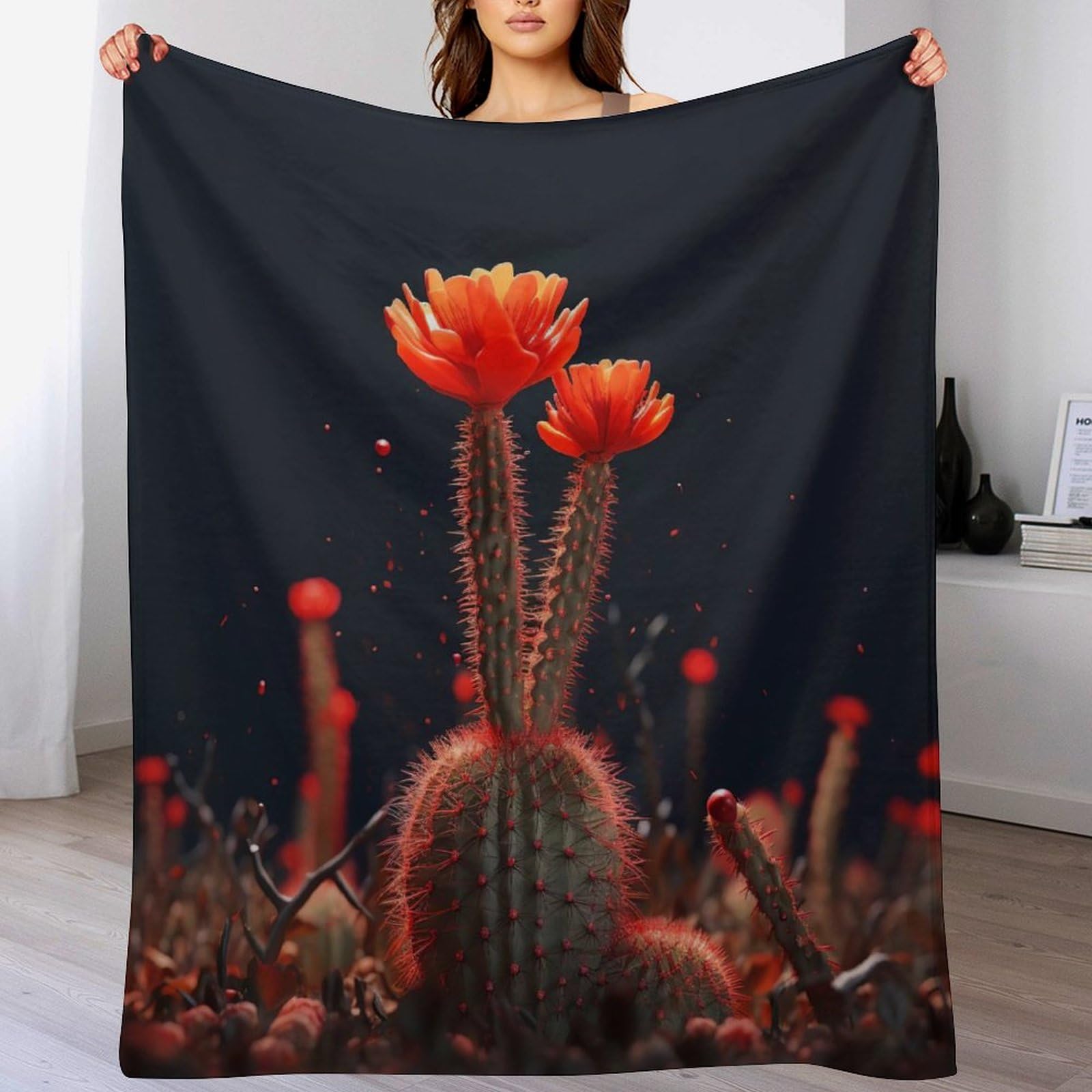 Couvertures lit et plaid canapé chaud en polaire cactus douce