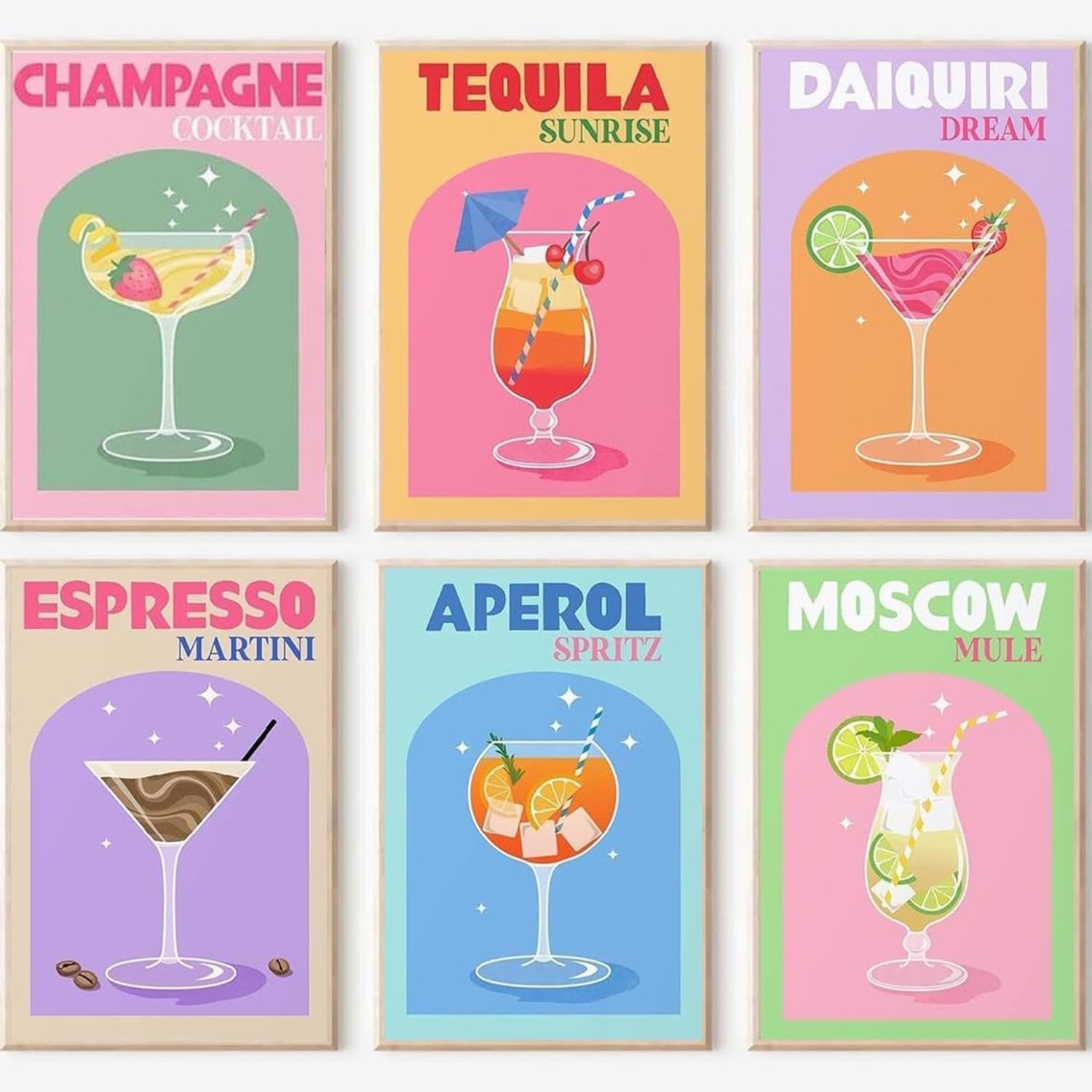 DAZZLEDOTS 6 Pack Diamond Art Kits for Adults, Cocktail Diamond Painting 5D Diamond Art Kits for Beginners Retro Cocktail DIY Full Drill Paint by Diamonds Dot Gem Art for Home Wall Decor 12x16Inch