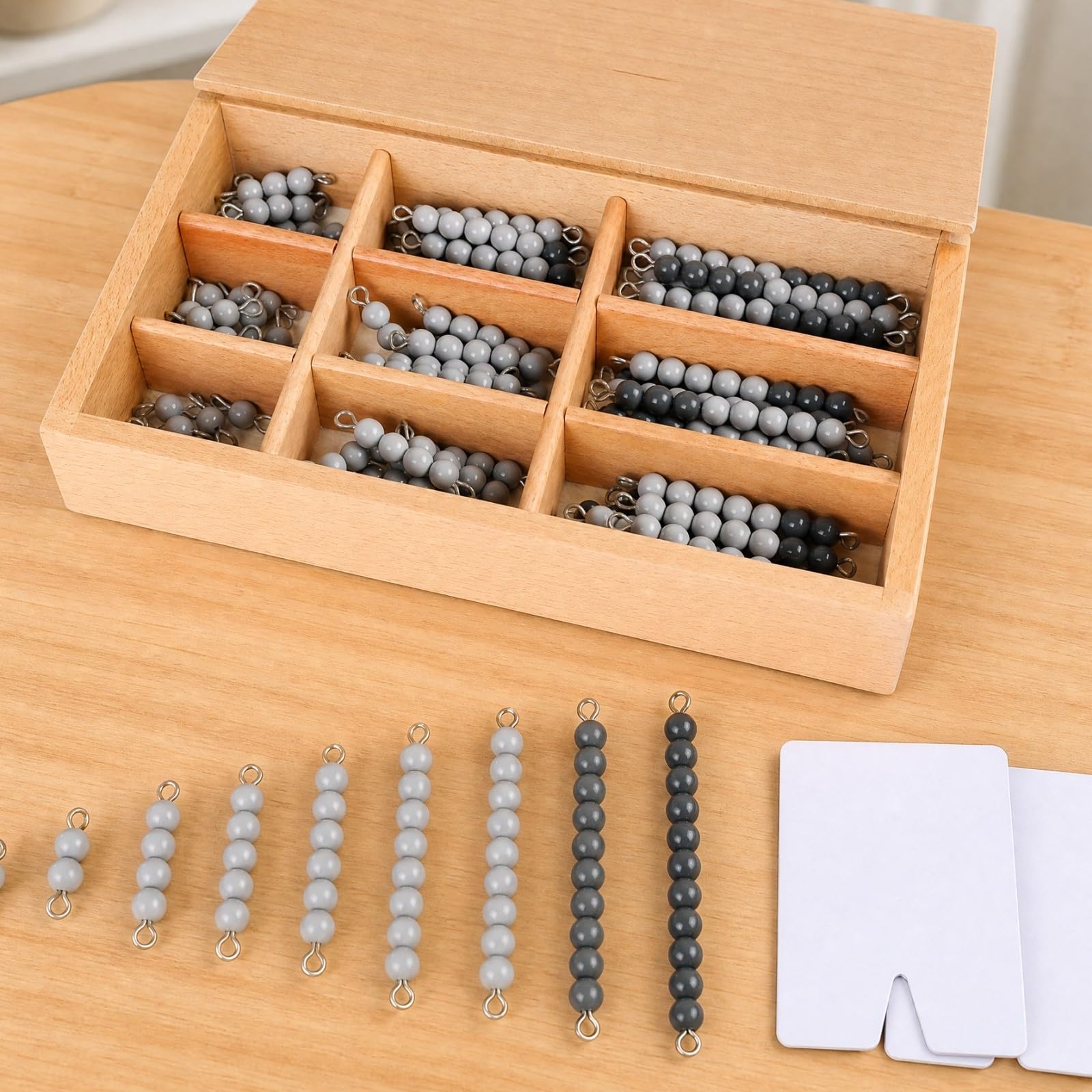 90 Pezzi di Perline Matematiche Educativo Tattile di Perline con Scatola Legno Pratico Gioco Educativo per Classe Domestica, Grigio 7MM 90PC