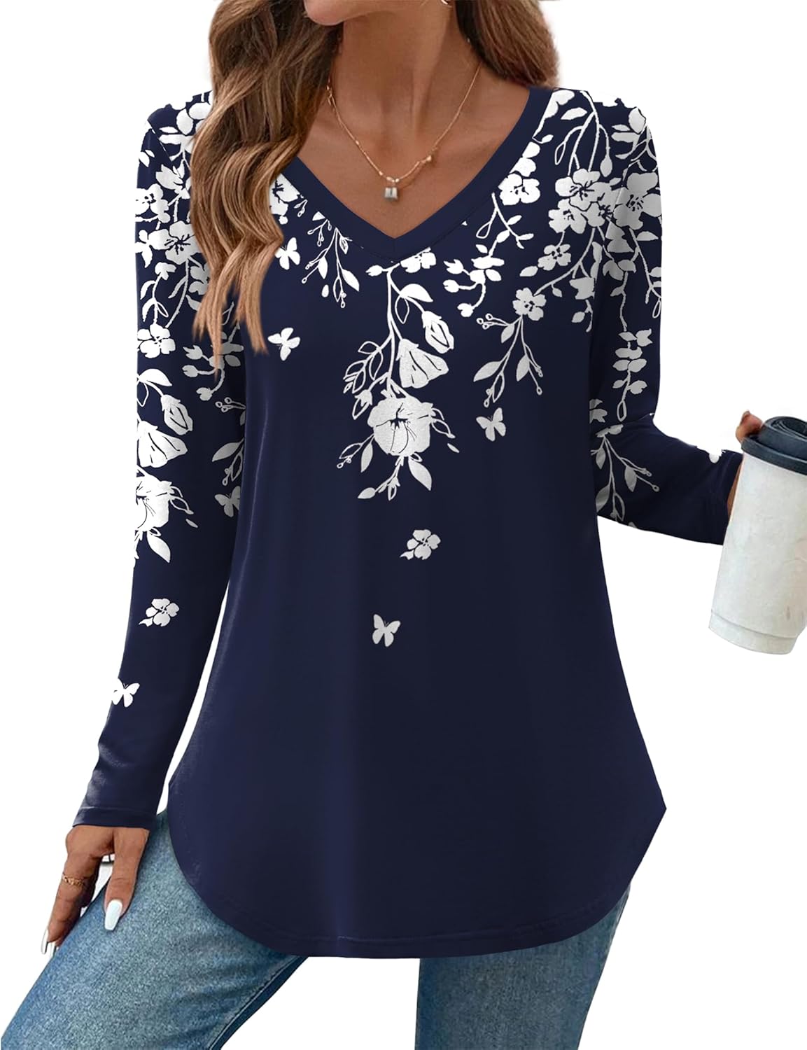 Zeagoo Long Sleeve Tops for Women Casual V Neck Shirt Loose Fall Basic Tee Dressy Work Blouses 2025