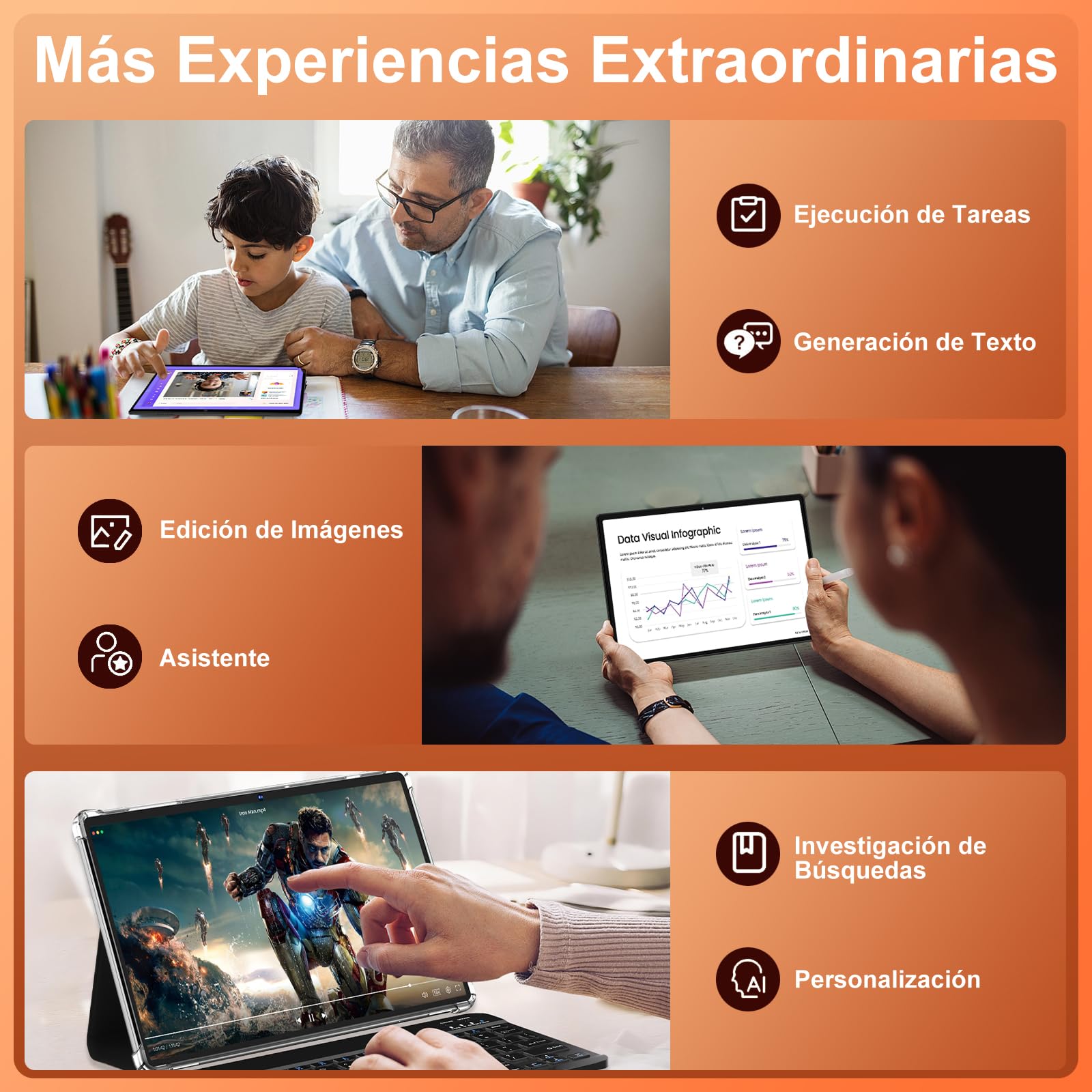 Tablet 30GB RAM 128GB ROM(TF 2TB Expandible), 10 Pulgadas 8000mAh/ WIFI 5G/ BT5.0/ OTG/ GPS, Cámara 5+8 MP, Certificación GMS, Widevine L1, Tableta de Cuerpo Metálico con Funda Protectora -Negro