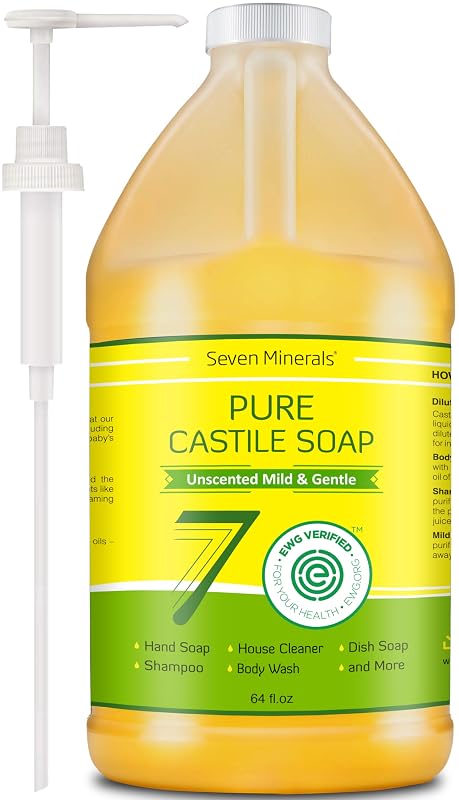 Sabonete líquido Castile puro Seven Minerals sem óleo de palma, sem fragrância, com óleos vegetais orgânicos, 1,9 L