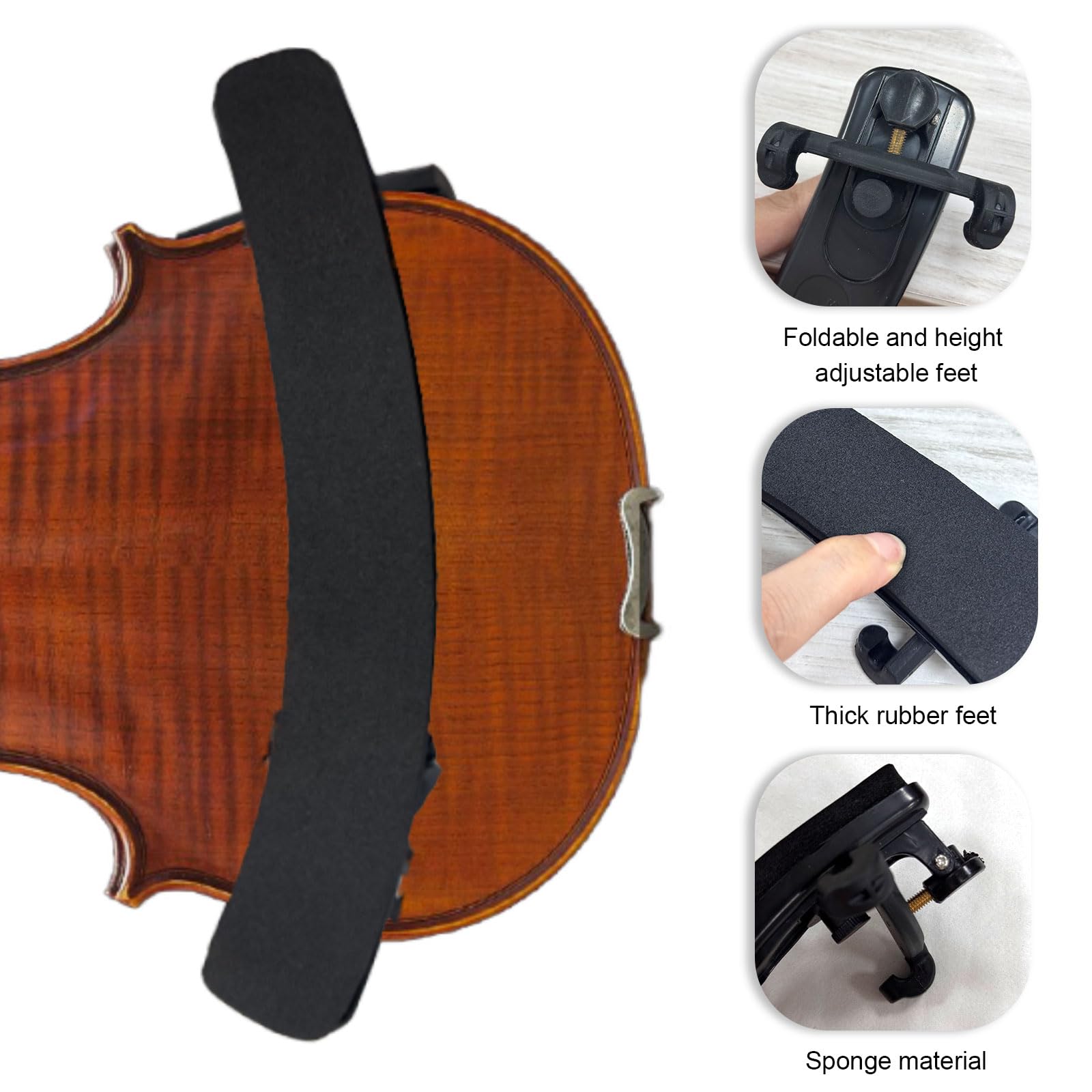 Violin Shoulder Rest for 1/2 Size, Collapsible and Height Adjustable Feet, Universal Type Parts Soft Easy to use, High Strength Sponge, Easy use for Kids Beginners
