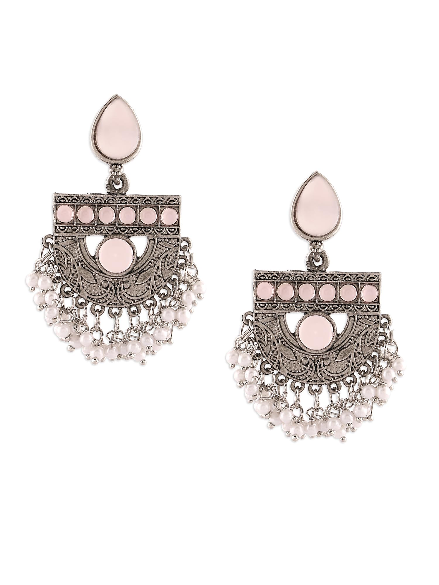 Zaveri Pearls Pink Silver Oxidised Stones & Beads Traditional Drops Earring For Women-ZPFK16697 (B0CKZFFZ8F) Amazon Price History, Amazon Price Tracker