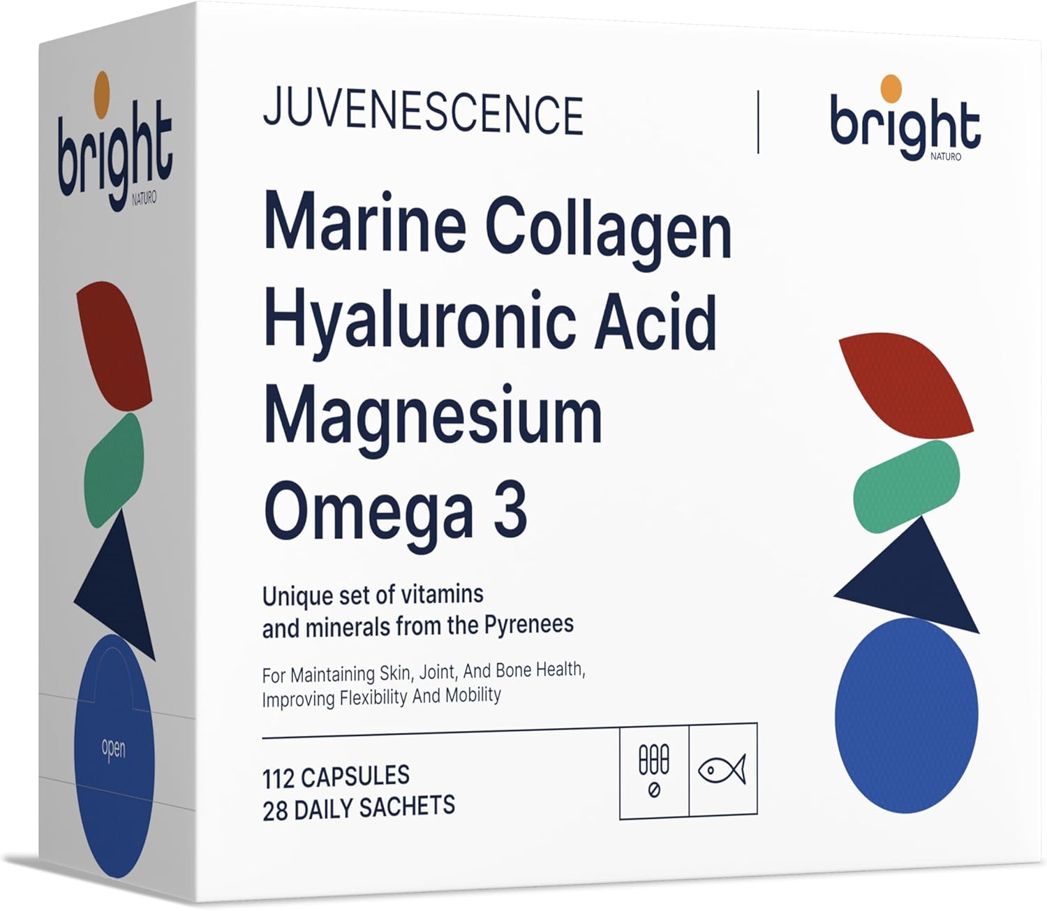 Age Management | Hydrolyzed Marine Collagen Hyaluronic Acid + Magnesium + Omega-3 | GMO-Free, 4 Supplements in 1 Health and Wellness Package. 28 Daily Doses