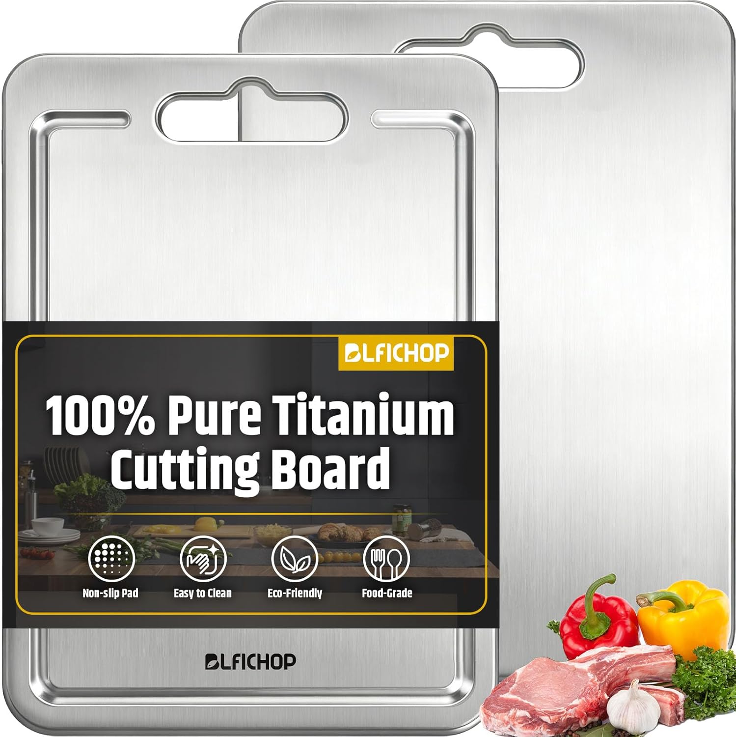 100% Pure Titanium Cutting Boards with Juice Groove, Metal Chopping Boards for kitchen Double-Sided Non-Toxic Cutting Borad Meat, Vegetables and Fruits, Dishwasher Safe, Grey (18 * 12in）