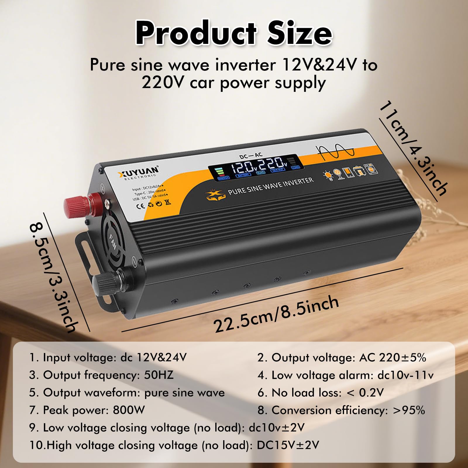 800W Convertisseur 12V 220V Pur Sinus: Onduleur à Transformateur avec Allume Cigare Prise Electrique Et Dual AC Prises Et écran LCD, Inverter Trasformatore Caricatore pour RV Voiture De Camion