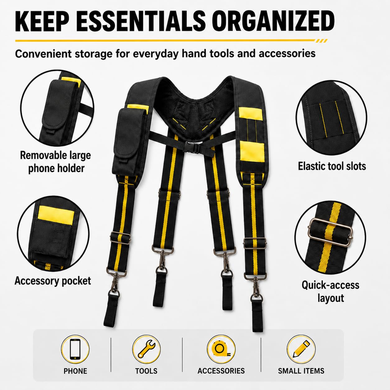Tirantes de Cinturón de Herramientas, Ajustable Tirantes de Trabajo en Forma de X con Acolchados y Bolsillo, para Carpintero, Electricista