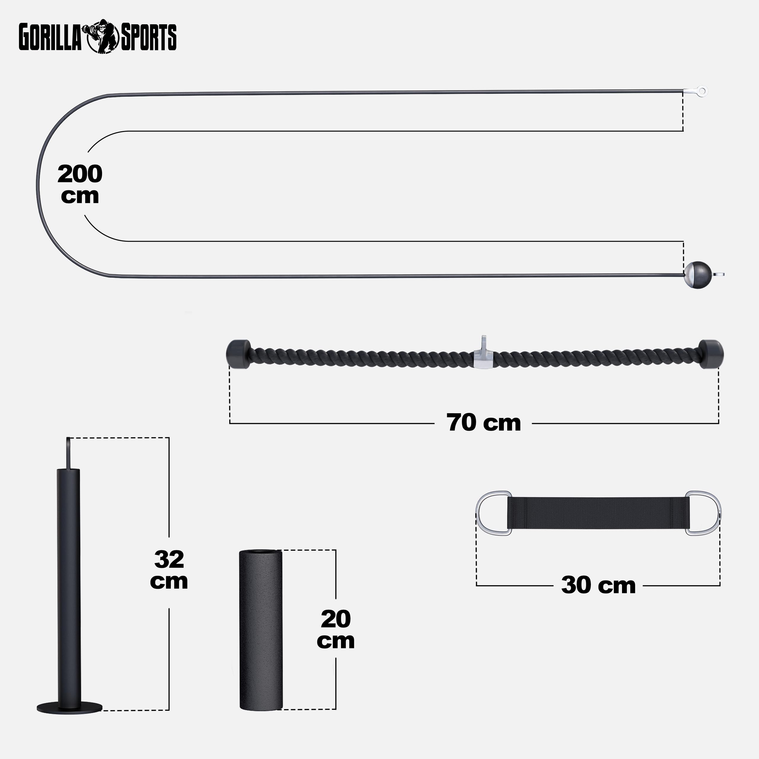 GORILLA SPORTS® Kabelzug-System mit 2-m-Stahlseil bis 150 kg
