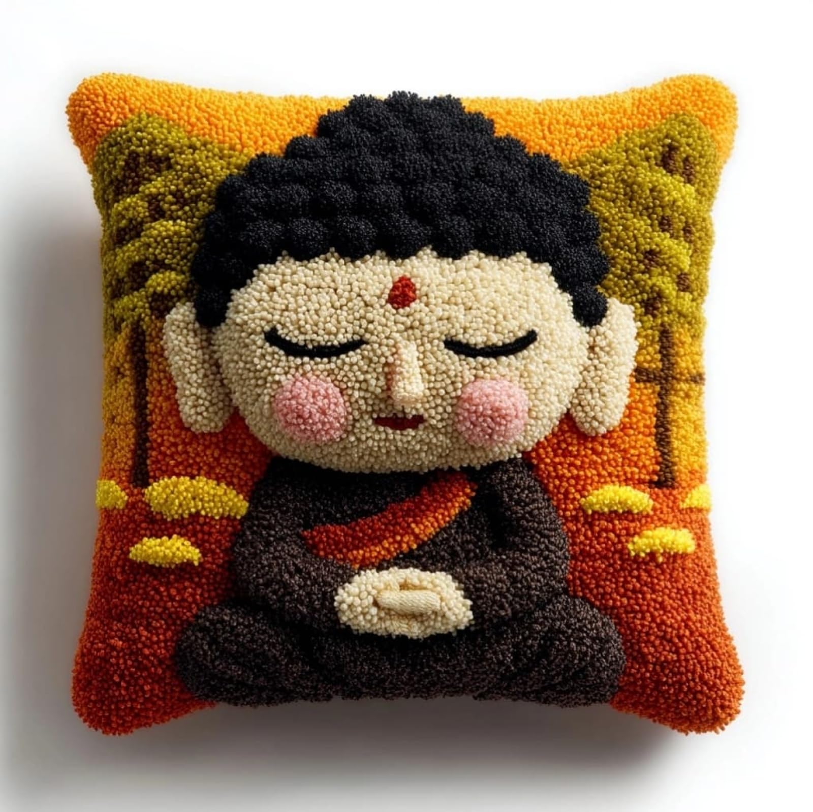 AxiangziK Latch Hook Needlecraft Pillow Kit 43x43cm,Buddha Statue Pre-Printed Pattern Cushion Making Set,Great for Relaxation & Home Styling,17x17in
