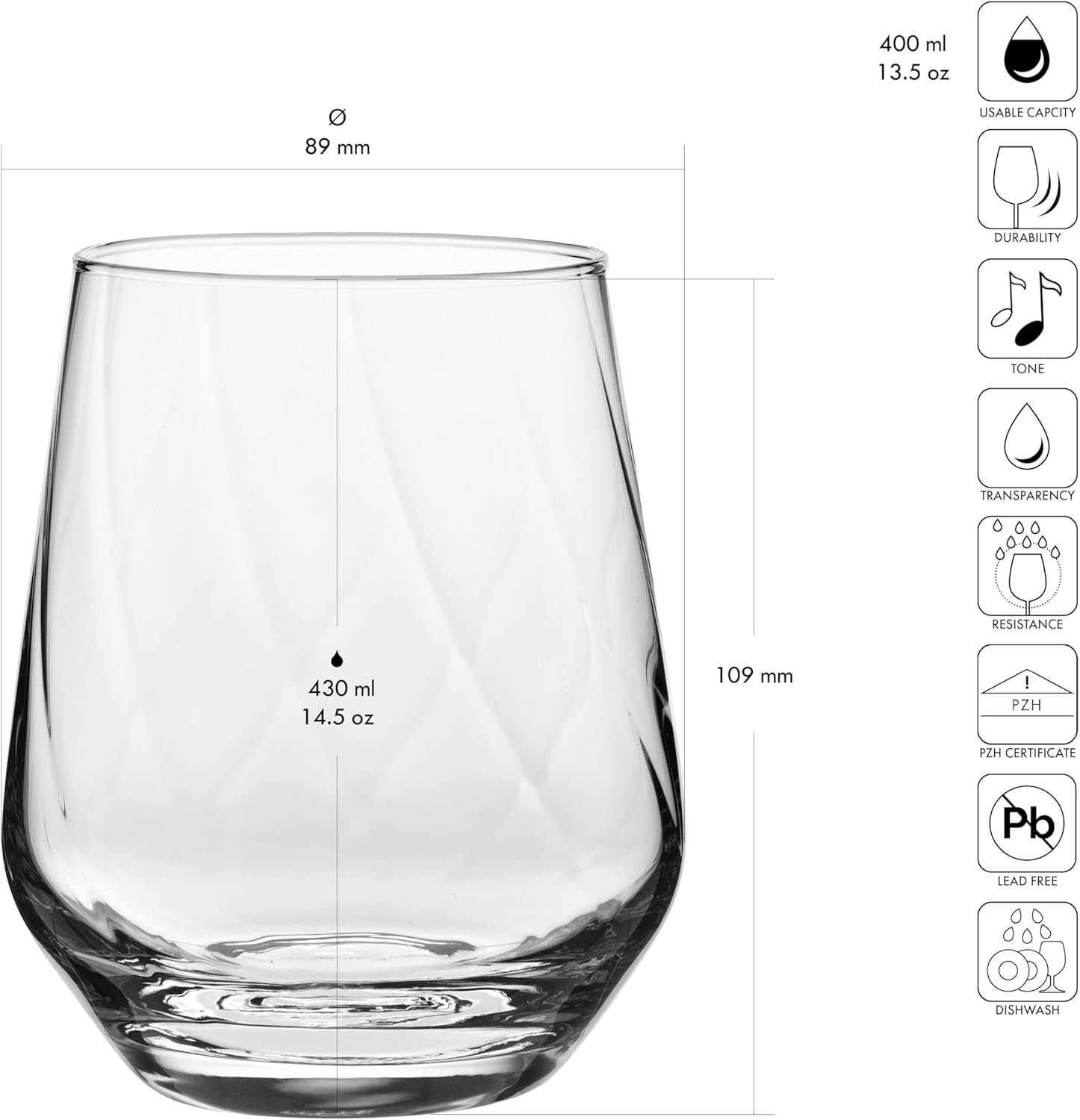 Krosno Textured Drinking Glasses ,Set of 3, Water and Juice, Wine and Cocktails,14,54 fl. oz, Splendour LUMI Collection, Ideal for Everyday Use, Drinking Glasses, Dishwasher Safe, Made in Europe