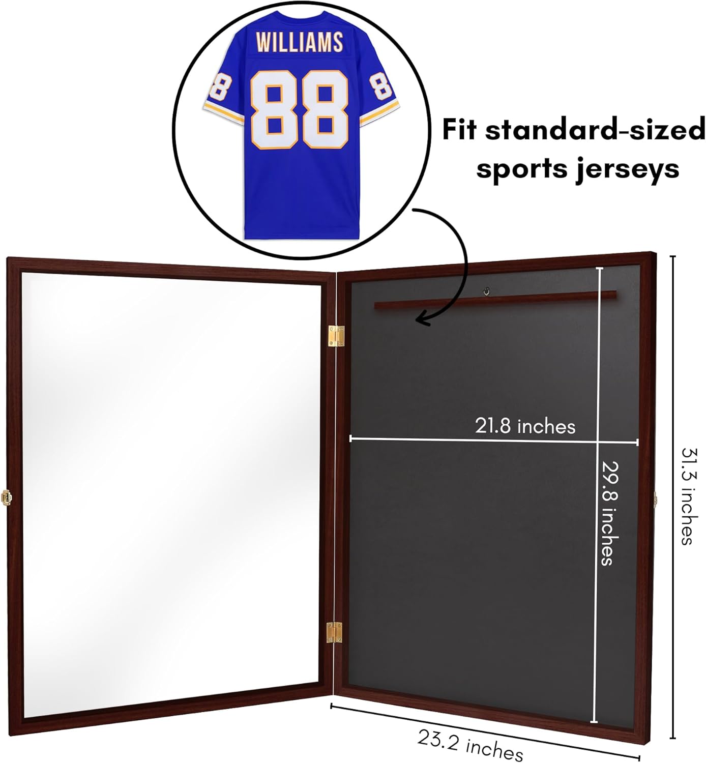 Americanflat Jersey Frame Display Case - 23x31 Lockable Display Case with Hanger - All-Star Collection - Mahogany Sports Jersey Frame Shadow Box with Plexiglass for Baseball, Basketball, Soccer