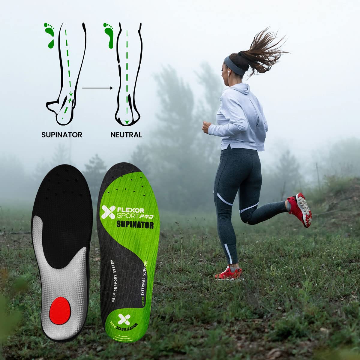 Flexor Plantillas Pro Trail Running para Pie Supinador, Talla 41, Soporte en Arco Plantar, Amortiguación Gel, Transpirables, Unisex