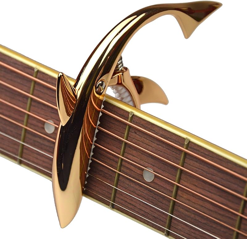 Shark Capo, clip de tono de aleación de zinc para guitarra acústica, folk, eléctrica y ukelele (oro rojo)