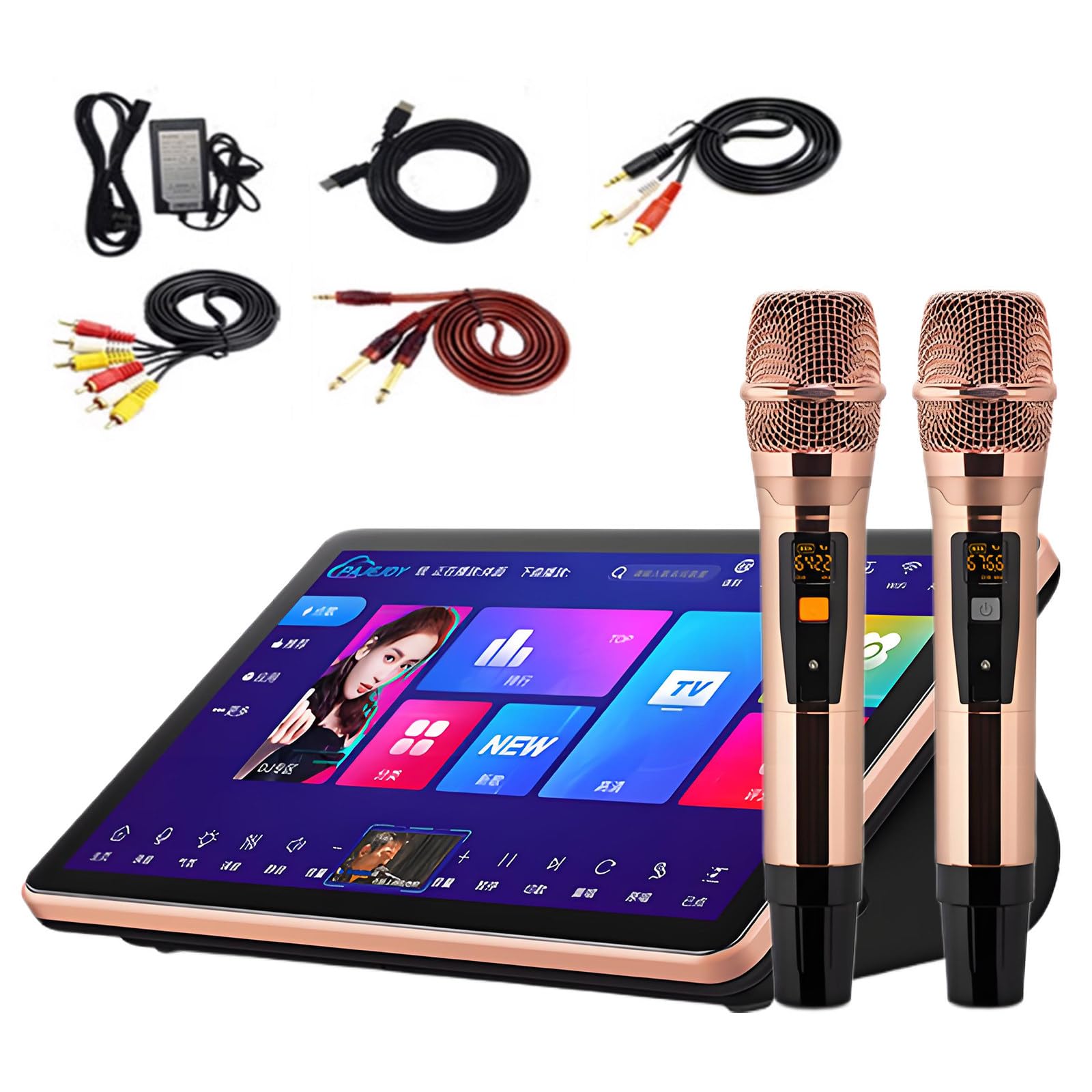System karaoke: mikrofon z mikserem DSP, inteligentny odtwarzacz karaoke 5 w 1, 18.5 in,system Android,8-rdzeniowy procesor,obsługa ponad 20 języków, karta sieciowa Wi-Fi A-4T